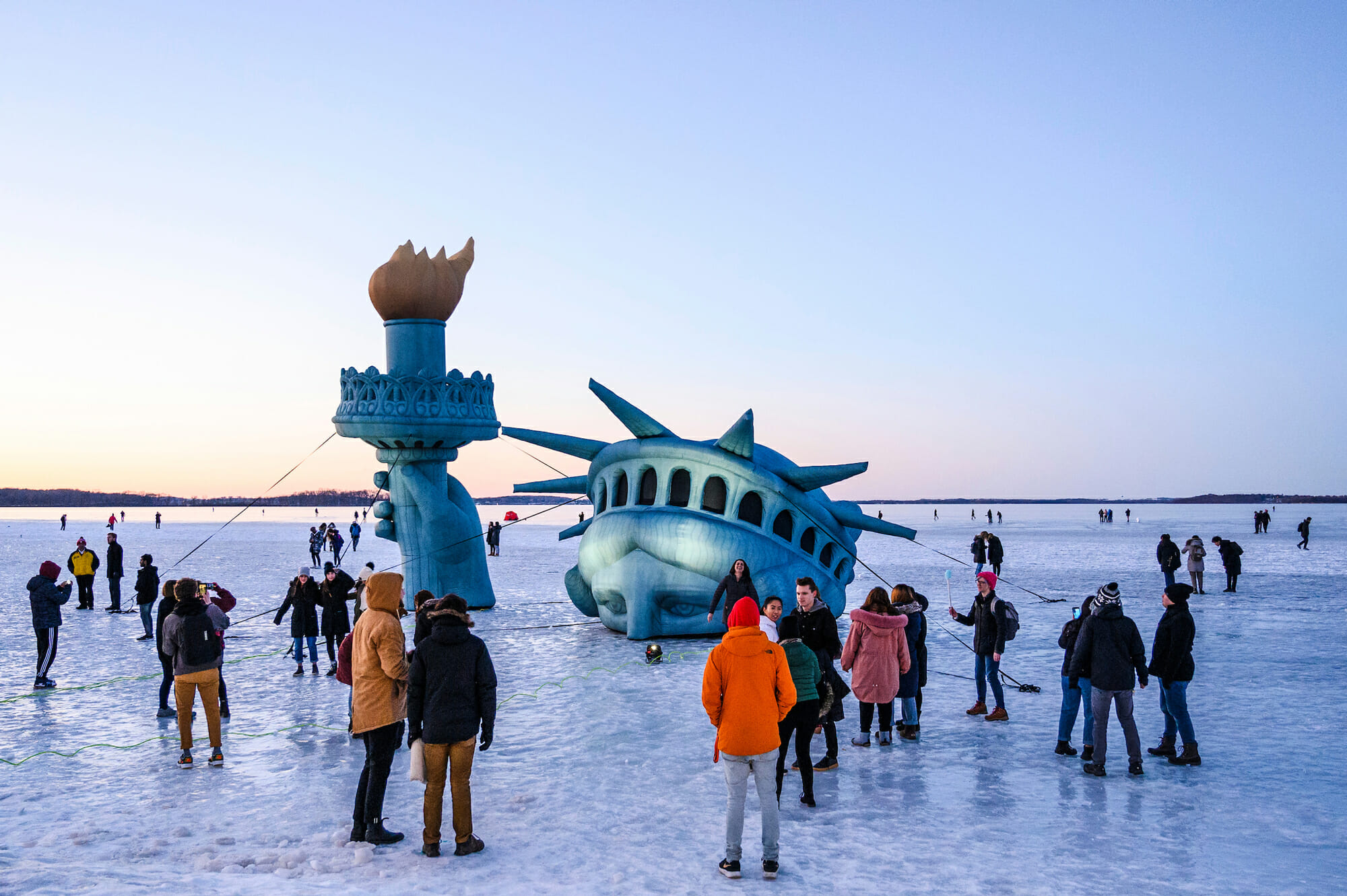 Lady Liberty on frozen Lake Mendota