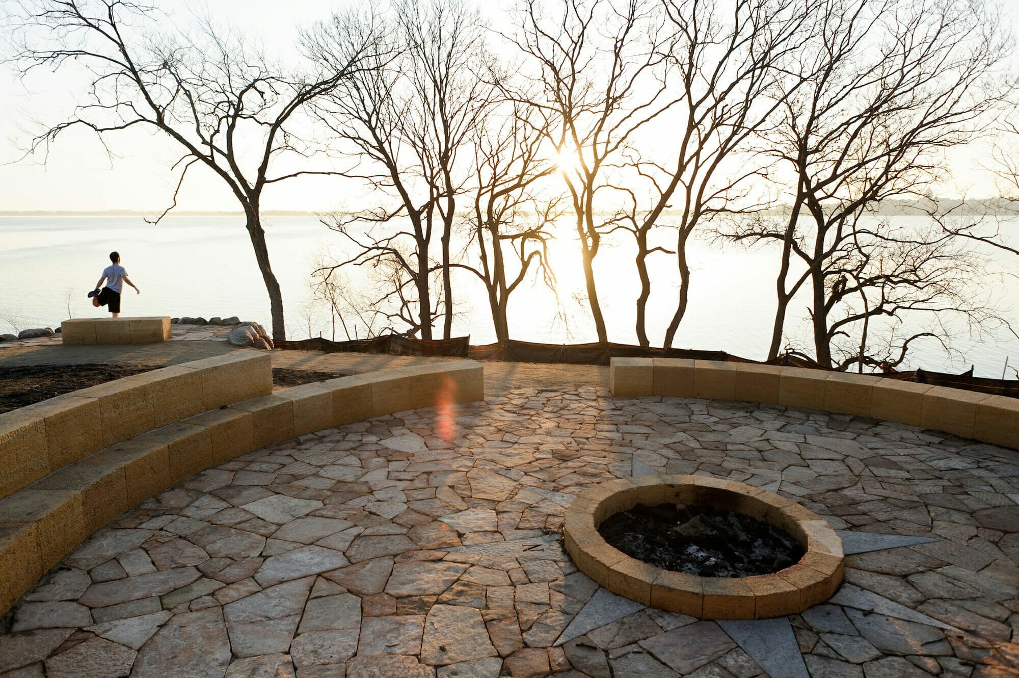 Fire circle at Picnic Point at dawn