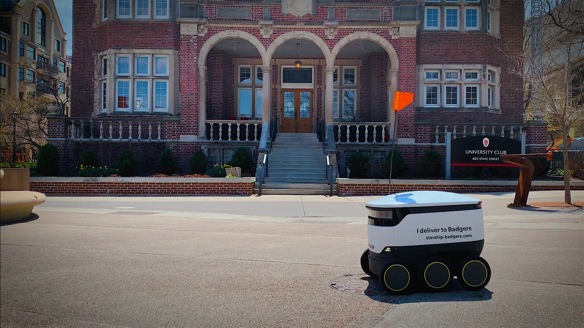 UW–Madison dining services meal delivery robot on Library Mall